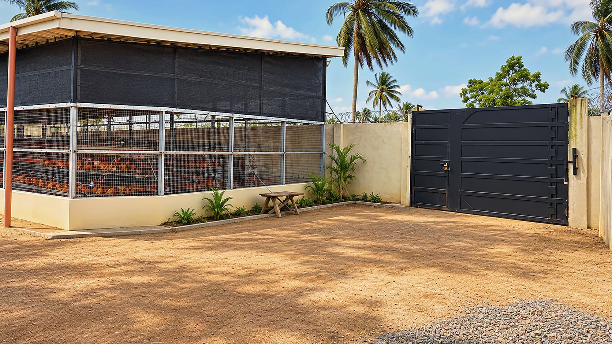 The rear gate and collection yard at the KR Farms livestock campus
